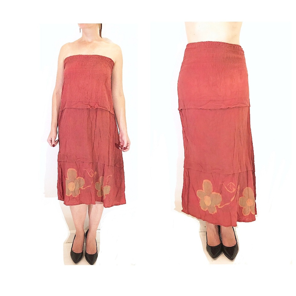 Tiered Painted Red Convertible Maxi Sun Dress